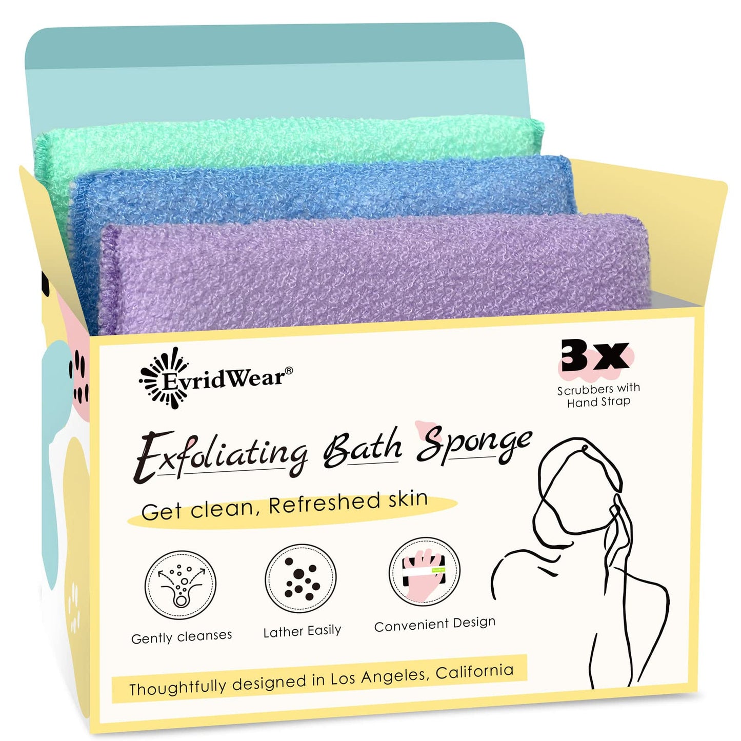 Evridwear Exfoliating Body Scrubber Heavy Exfoliating Bath Sponges for Men Women Shower Exfoliator Dead Skin Remover Loofah for Cleansing 3 Count