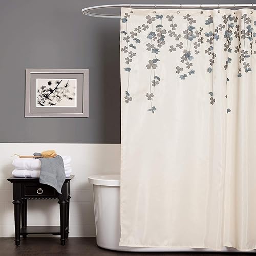 Lush Decor Flower Drops Shower Curtain Single 72" W x 72" L Ivory & Blue - Fabric Shower Curtains for Bathroom - Floral Bathroom Curtain -Bathroom…