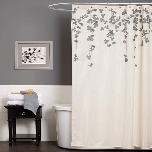 Lush Decor Flower Drops Shower Curtain Single 72" W x 72" L Ivory & Blue - Fabric Shower Curtains for Bathroom - Floral Bathroom Curtain -Bathroom…