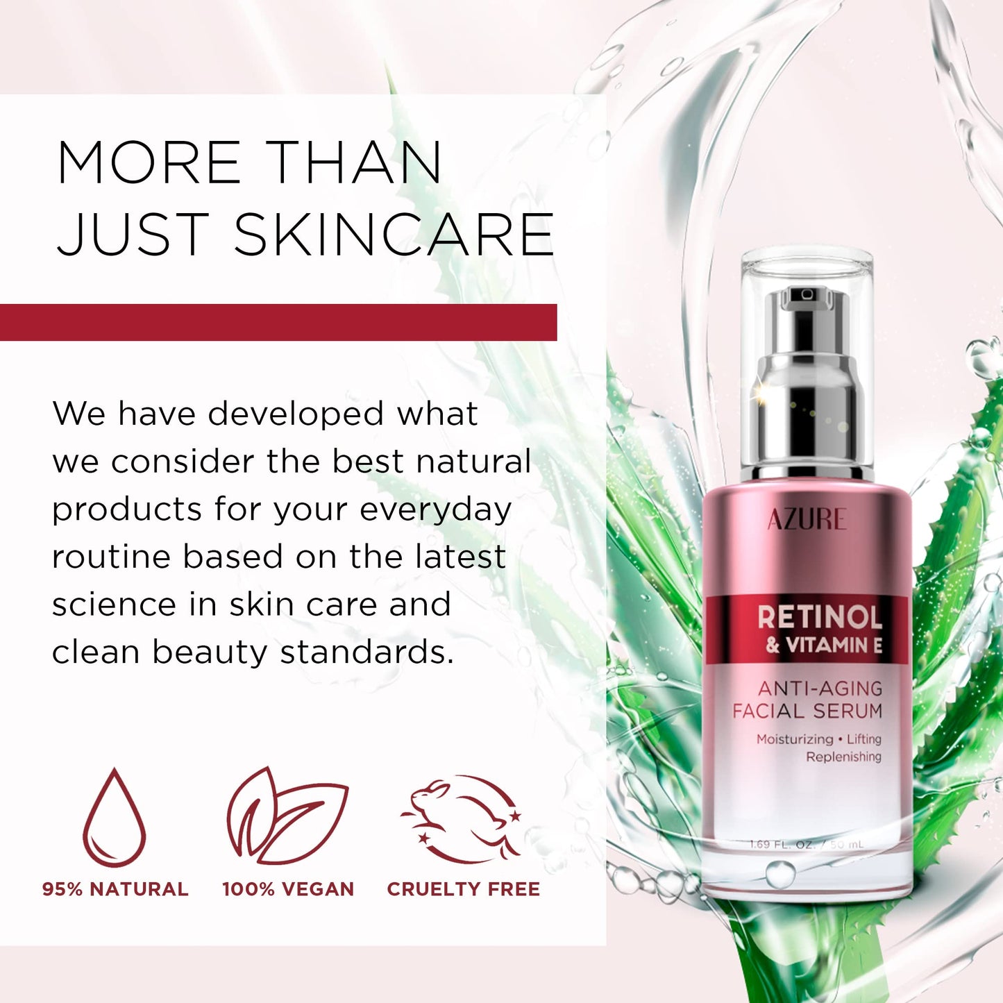 Azure Cosmetics Retinol Serum For Face - Dermatologist Tested, Anti Aging for Dark Spots & Skin Smoothing - Vitamin E for Replenishing & Skin Renewal