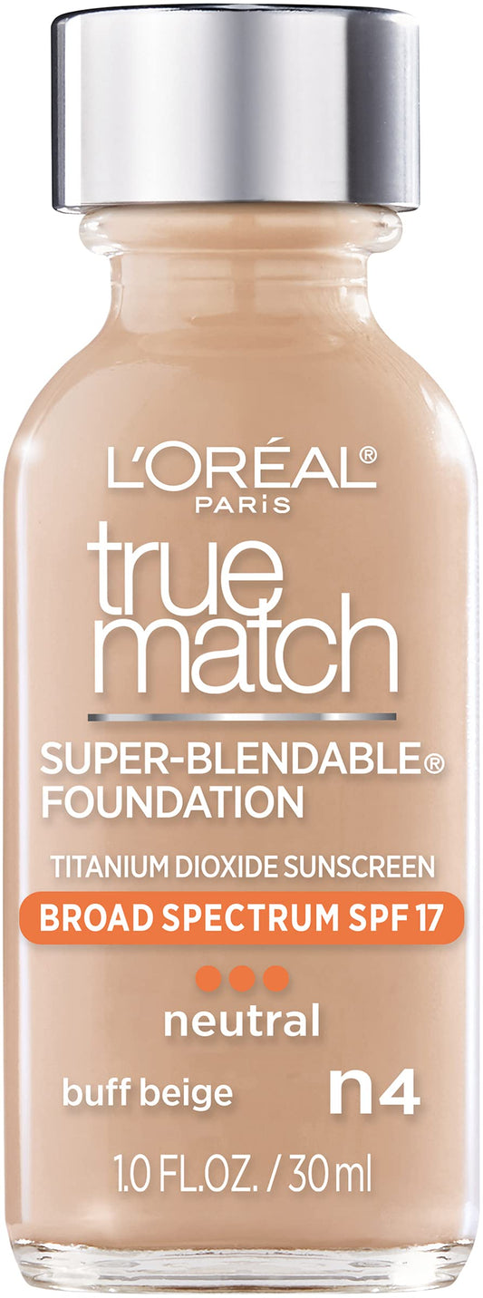 L’Oréal Paris Makeup True Match Super-Blendable Liquid Foundation, Buff Beige N4, 1 Fl Oz,1 Count