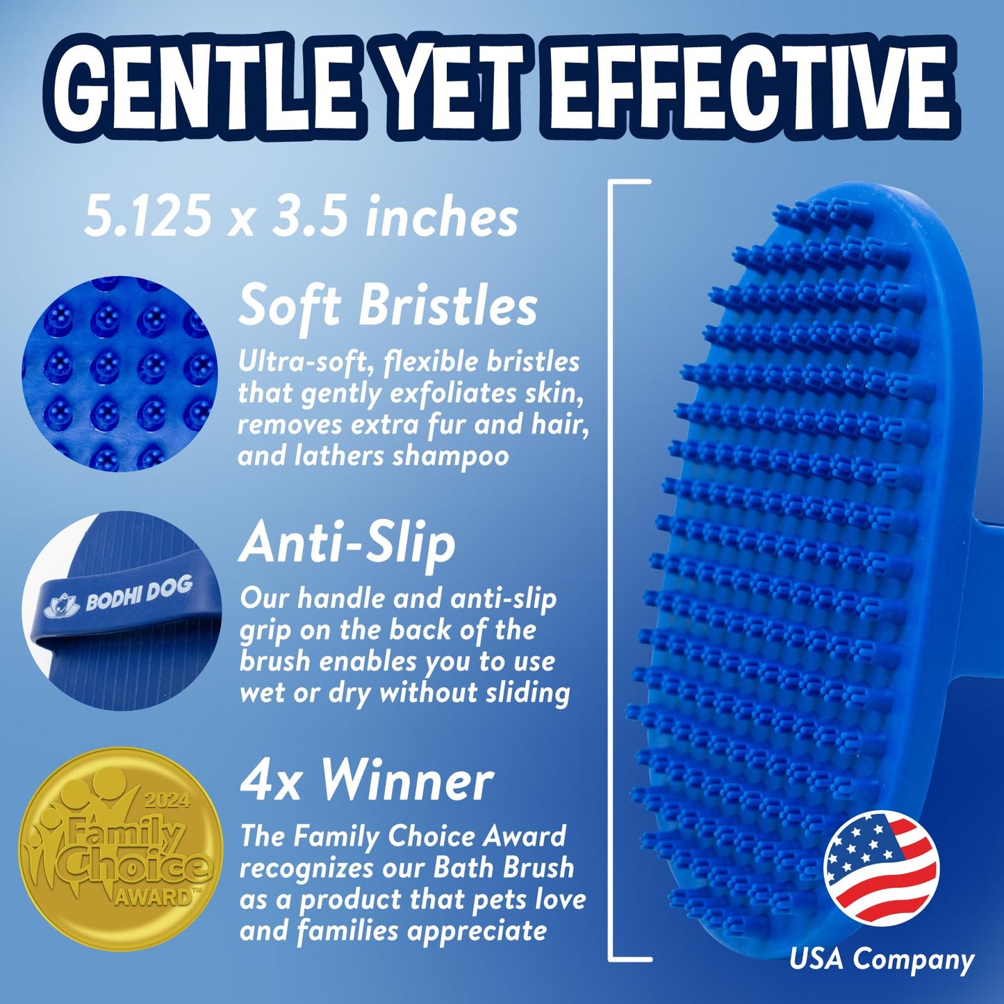 Bodhi Dog Shampoo Brush – Premium Grooming & Bath Scrubber for Cats & Dogs, Long & Short Hair, Bathing & Massage Tool, Blue (1 Pack)