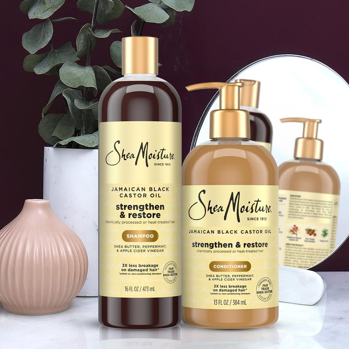 Shea Moisture Jamaican Black Castor Oil Clarifying Shampoo & Conditioner - Strengthen & Restore Sulfate-Free Shampoo & Conditioner Set with Shea
