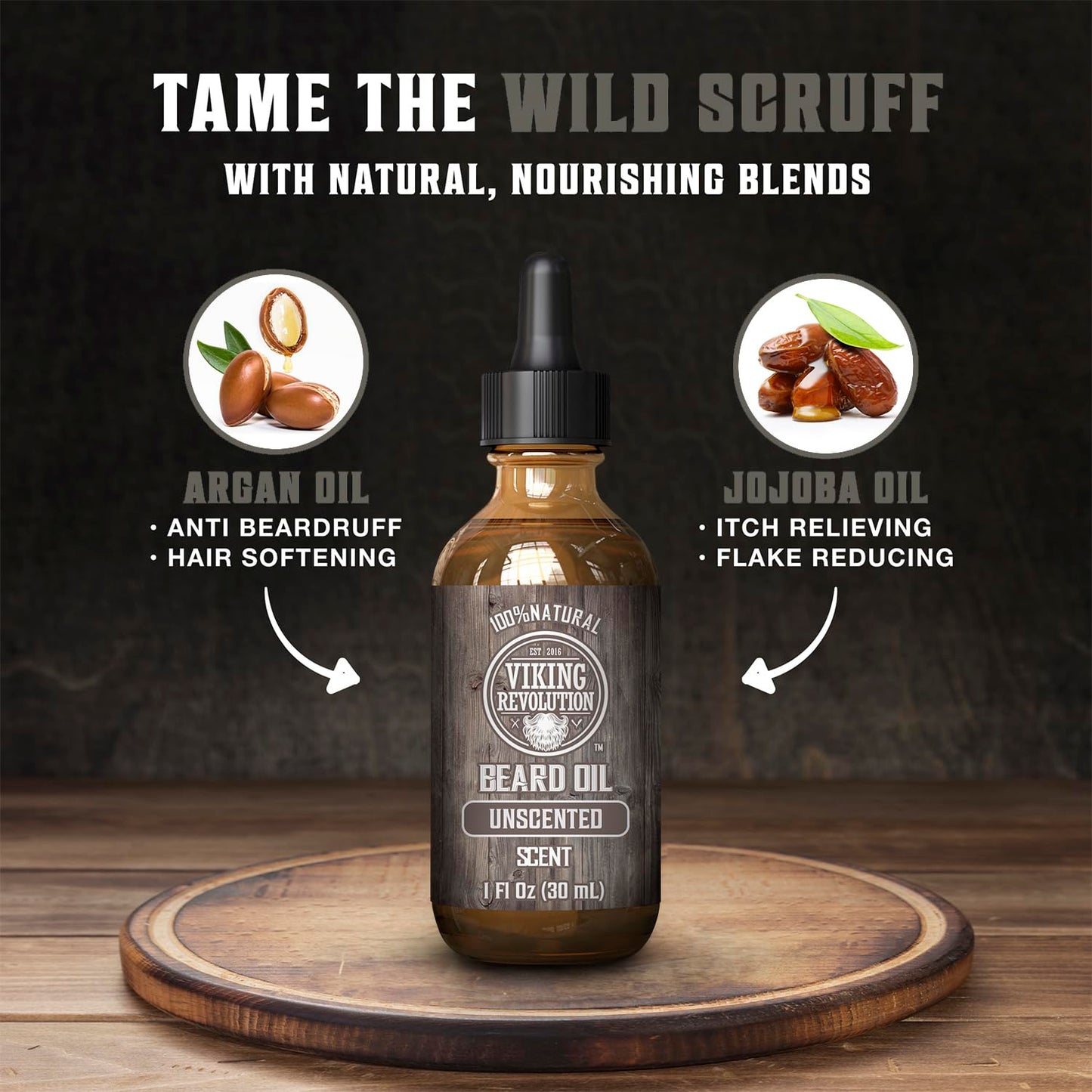 Viking Revolution Unscented Beard Oil for Men - Natural Mens Beard Oil with Argan Oil and Jojoba Oil - Beard Softener, Strengthens and Moisturizes