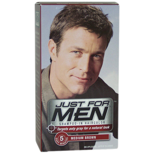 Just For Men Shampoo-In Color (Formerly Original Formula), Mens Hair Color with Keratin and Vitamin E for Stronger Hair - Medium Brown, H-35, Pack
