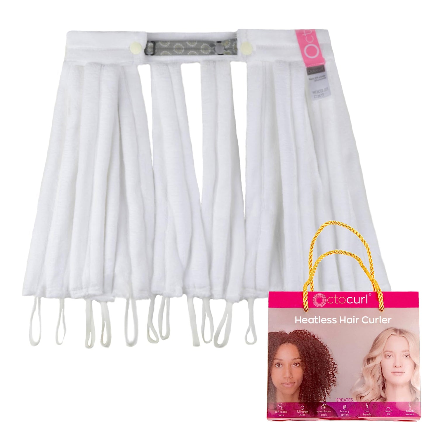 Octocurl Heatless Curls Headband - Hair Curlers to Sleep In - Heatless Curlers for Medium Length Hair (Microfiber - White)