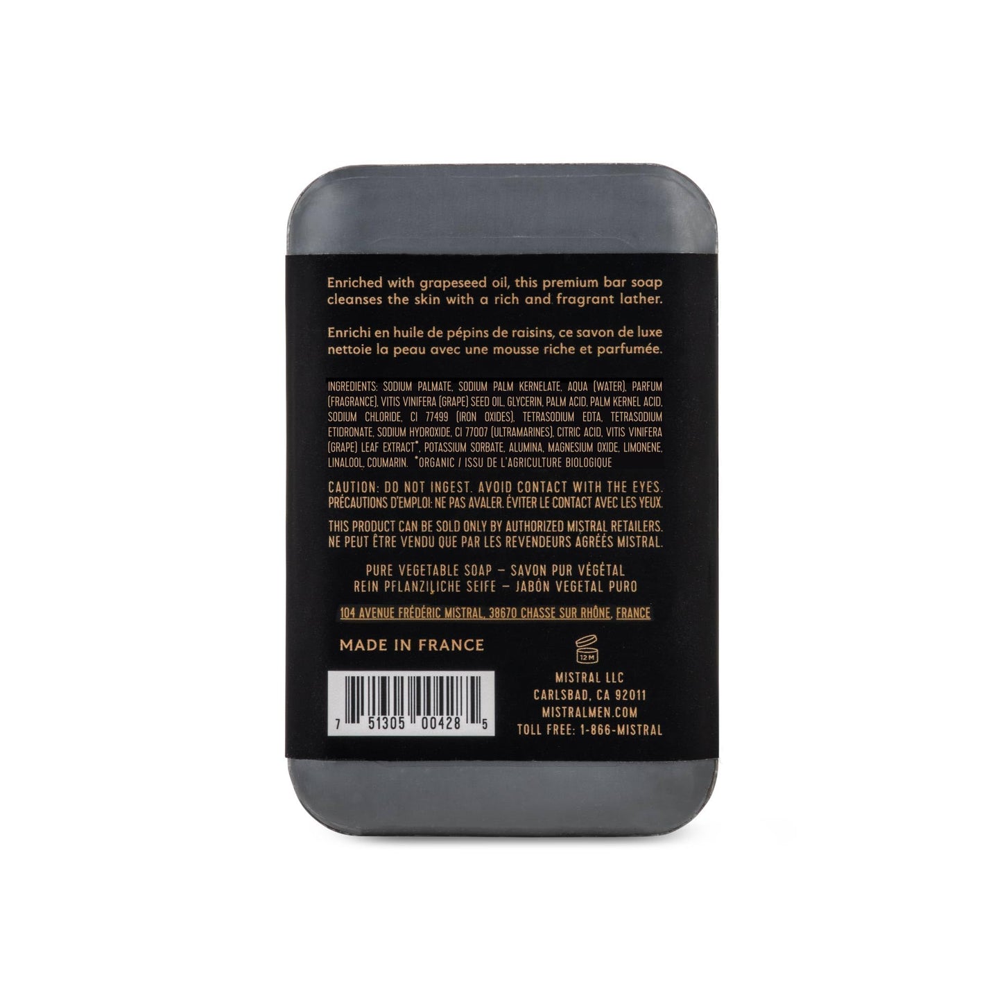 Mistral Black Amber Luxury Bar Soap for Men | Men’s Natural Soap Bar | Paraben, Phthalats Free | Moisturizing & Triple-Milled Natural Soap for Men