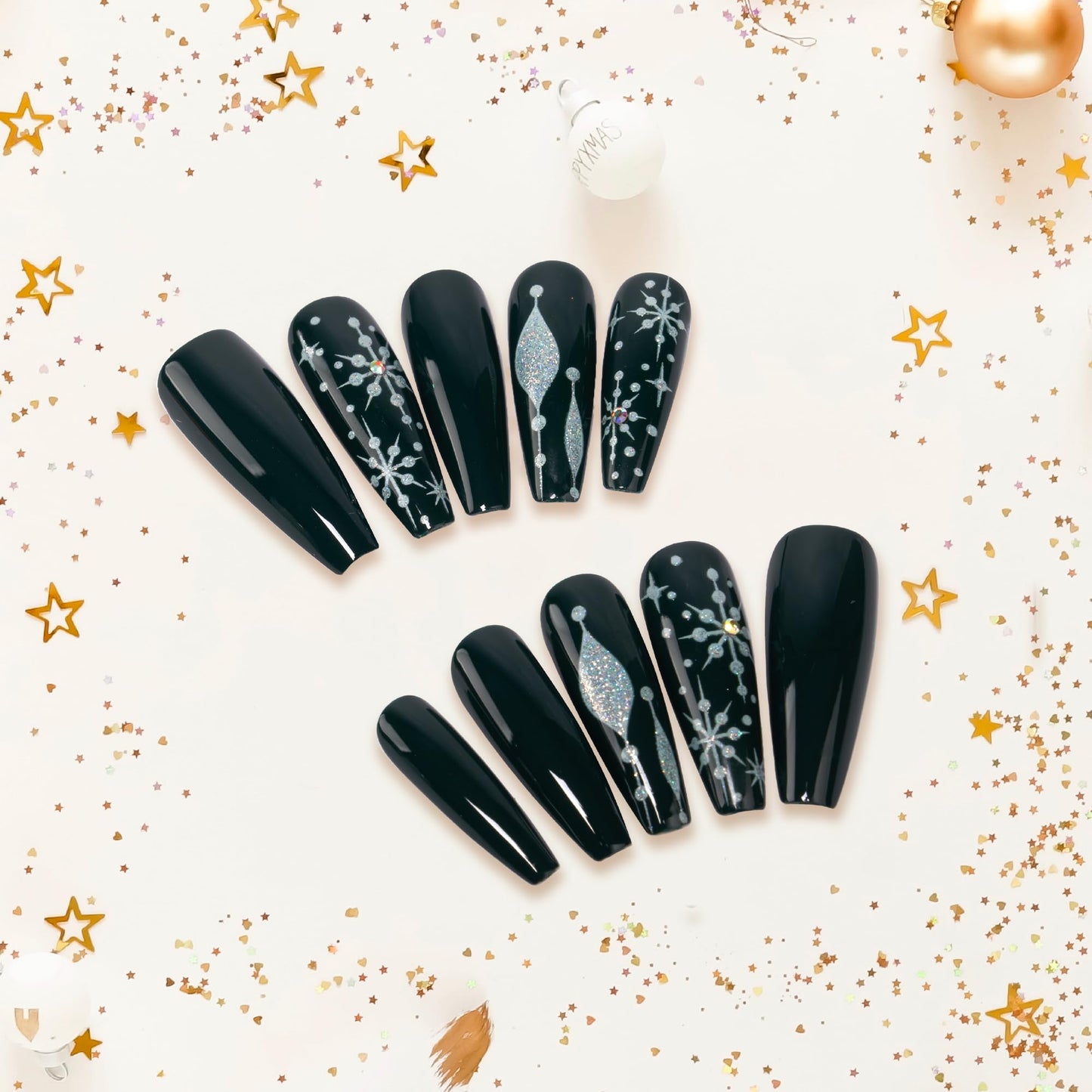 Goldfinger 24 Pcs Holiday Press On Nails - Christmas French Tip Square Coffin Oval Fake Nails, Long-Lasting Glossy Glitter Winter Seasonal Snow Flake Beauty & Personal Care Goldfinger