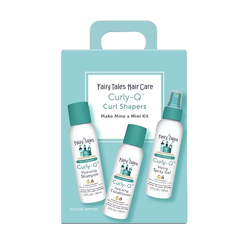 Fairy Tales Curly Q Hydrating Kids Shampoo, Conditioner, and Styling Spray Gel -Travel Kit- Paraben, Sulfate, Gluten, and Nut Free - For All Curl