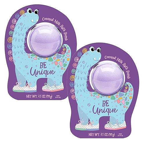 Cait + Co Relaxing Bath Bomb Giftable, 3.5 Ounce Coconut Milk Recipe, Starfruit and Mango Scent, Friendly Monster - Pack of 2