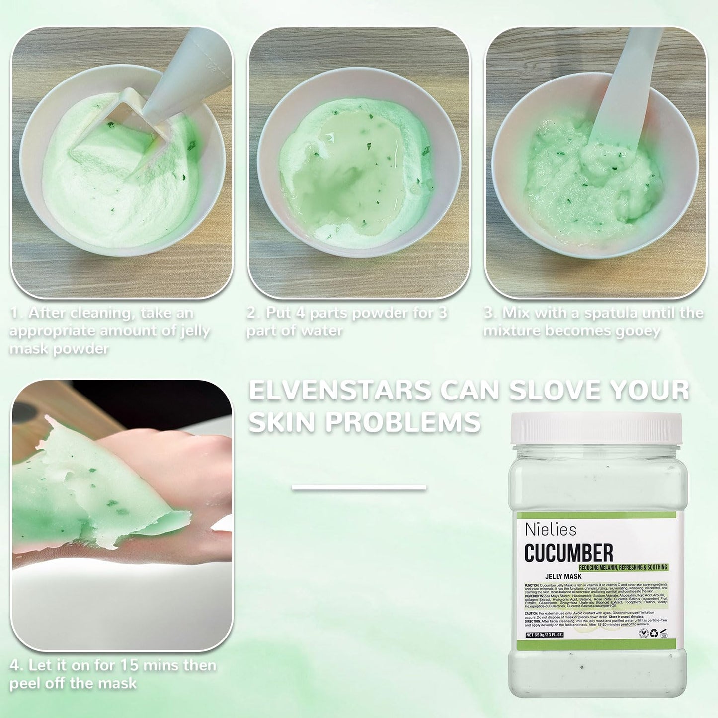 Nielies Jelly Face Mask for Facials - Cucumber Hydrating Jelly Mask | Professional Hydro jelly Masks | Vajacial | 23 Oz