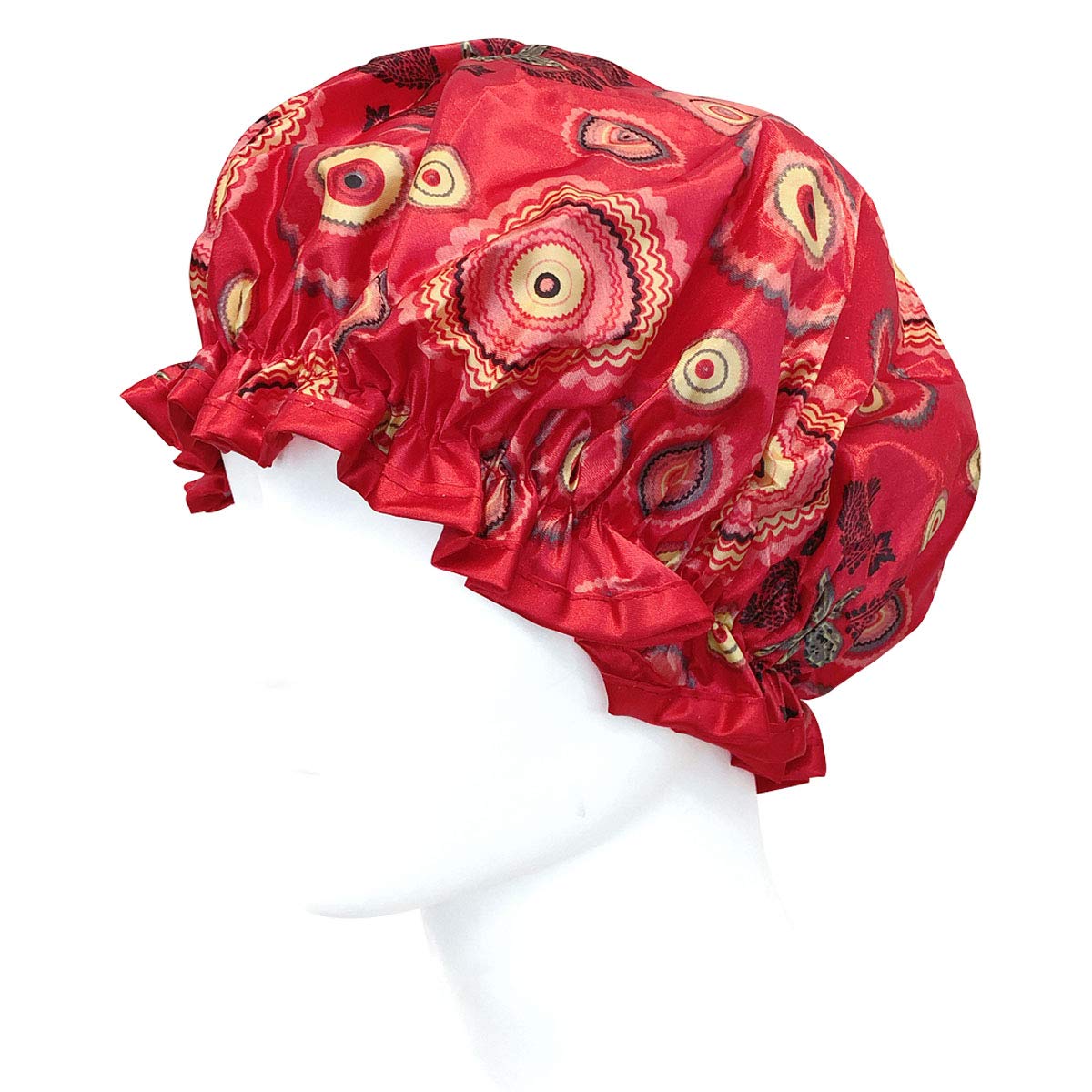 allydrew Reusable Women's Waterproof Shower Caps for Long Hair, Red Circle