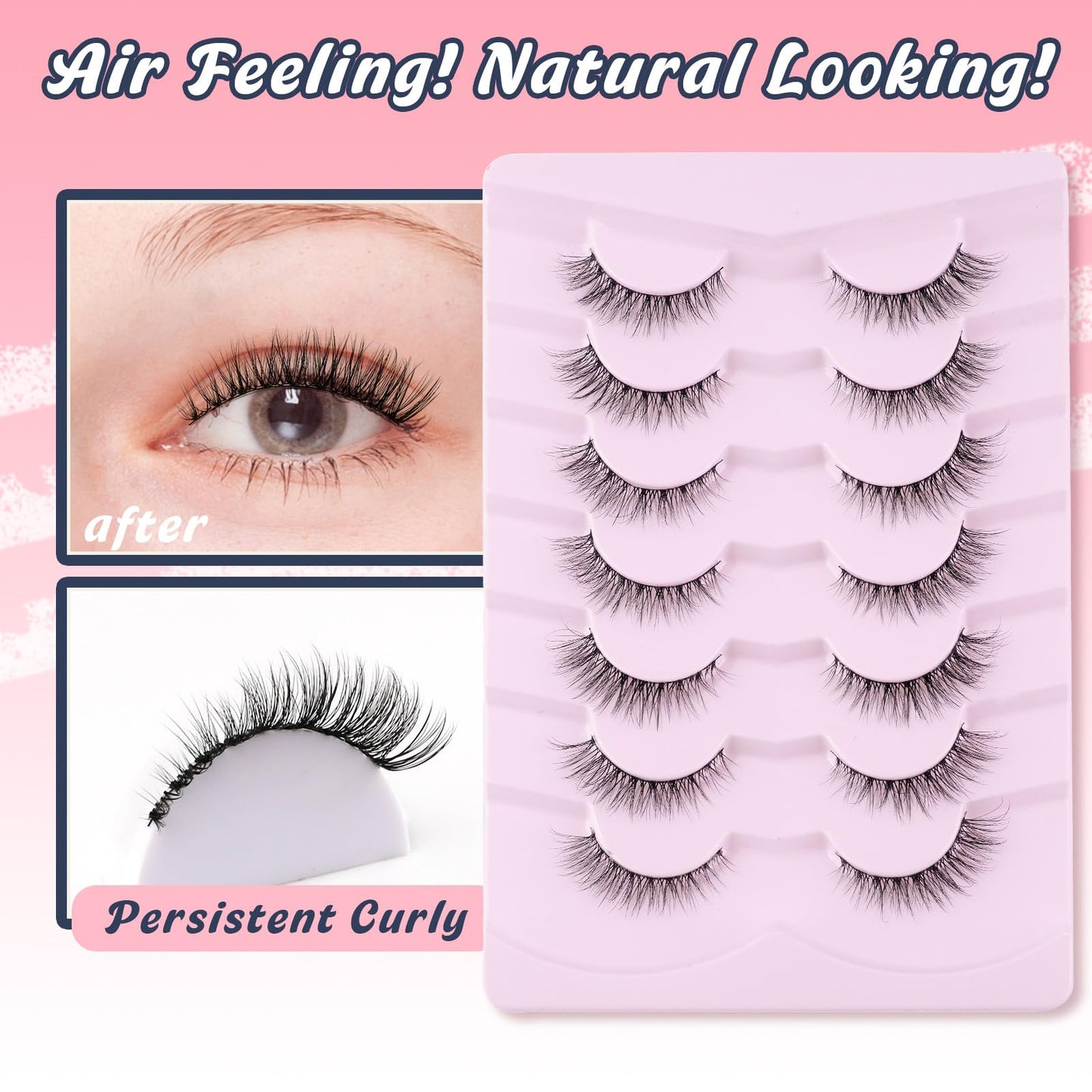 Natural Lashes Wispy Cat Eye Lashes 12mm False Eyelashes Natural Look Strip Lashes Thin Cotton Band Soft Eyelashes 3D Volume Lashes Pack C Curl Beauty and Personal Care Siligli