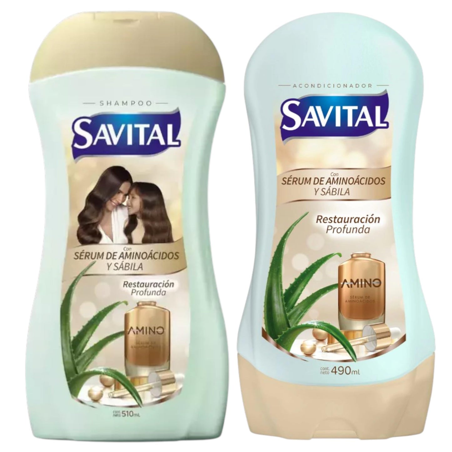 Savital Shampoo (510ml) and Conditioner (490ml) Set with Amino Acid Serum and Aloe - Daily Hair Care Duo for Soft, Smooth, and Shiny Hair