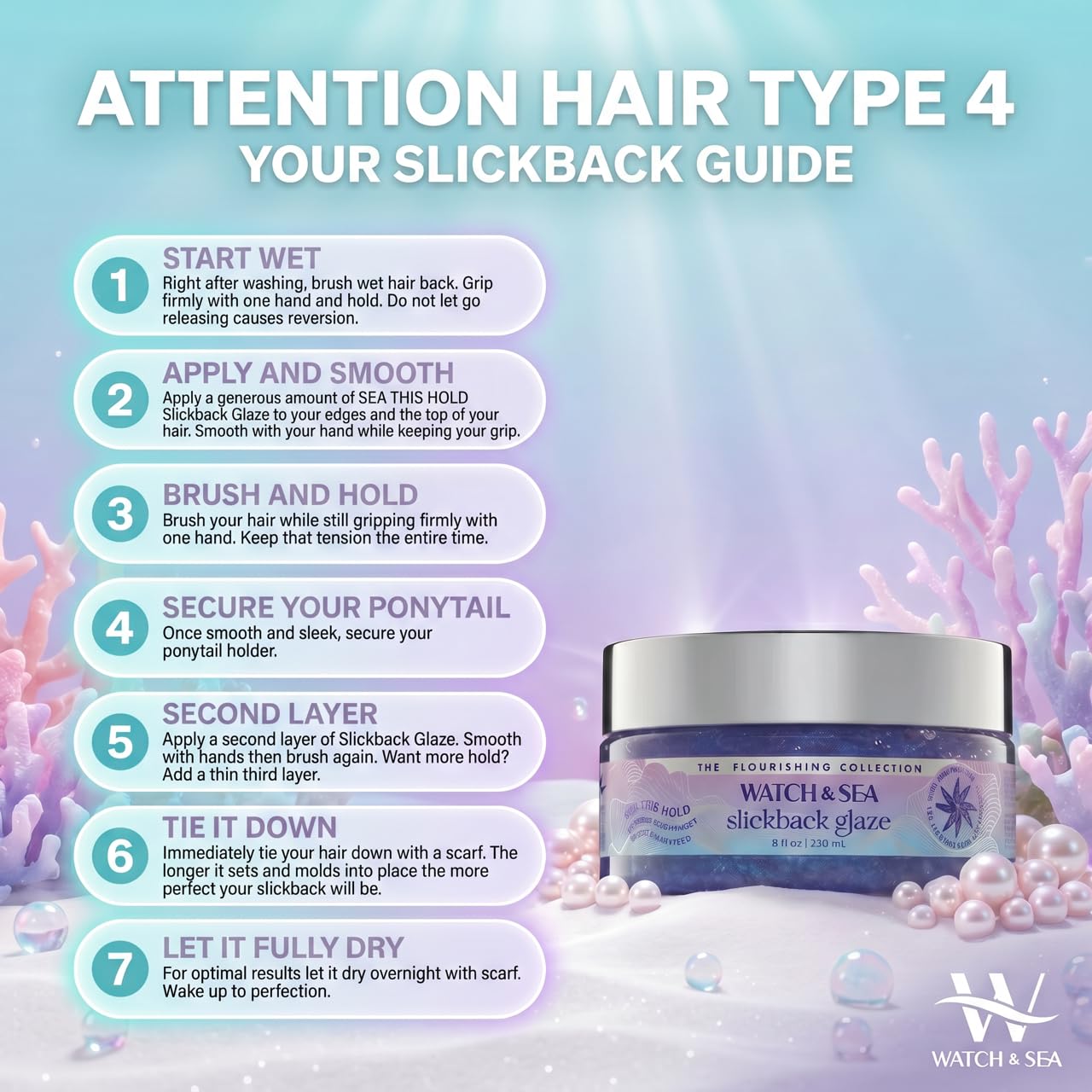 Watch & Sea “SEA THIS HOLD” Slickback Glaze - Slick Back Hair Gel & Edge Control with Seaweed and Sea Kelp - Strong Flexible Hold, Maximum Shine