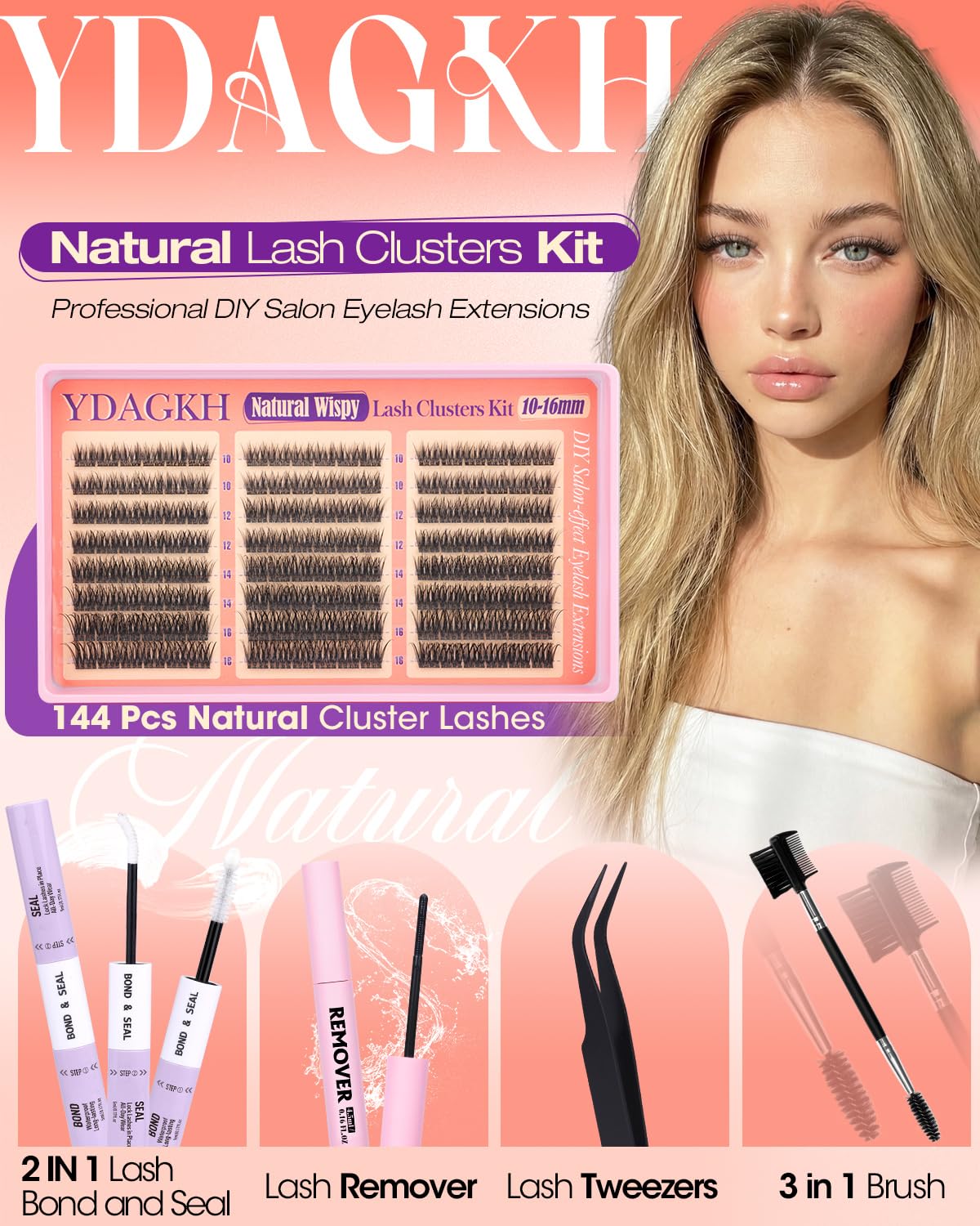 Natural Lash Clusters Kit 10-16mm Wispy Eyelash Clusters Clean Girl Makeup Cluster Eyelash Extensions CC Curly Individual Lashes Kit with Clear Lash Beauty and Personal Care YDAGKH