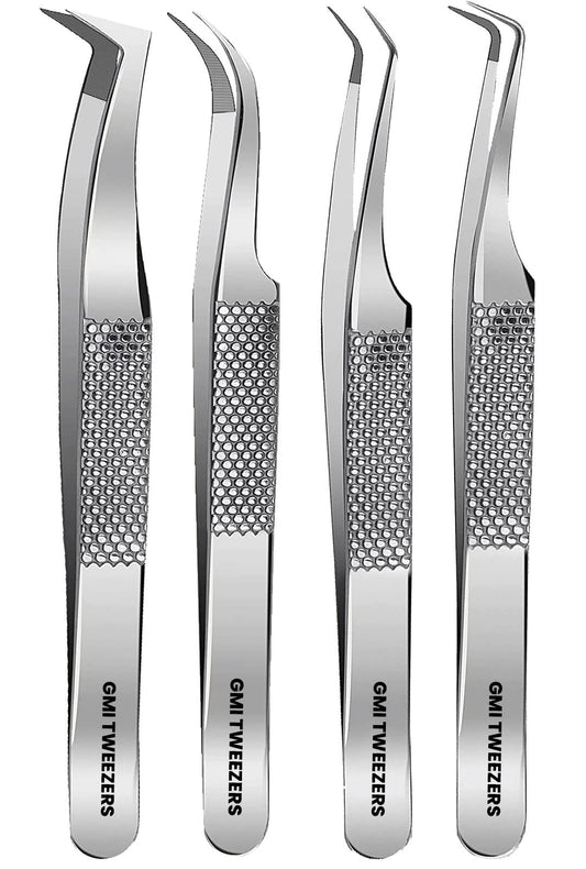 GMI Lash Tweezers - Pack of 4 Stainless Steel Fiber Tip Eyelash Extension Tweezers Beauty & Personal Care GMI TWEEZERS