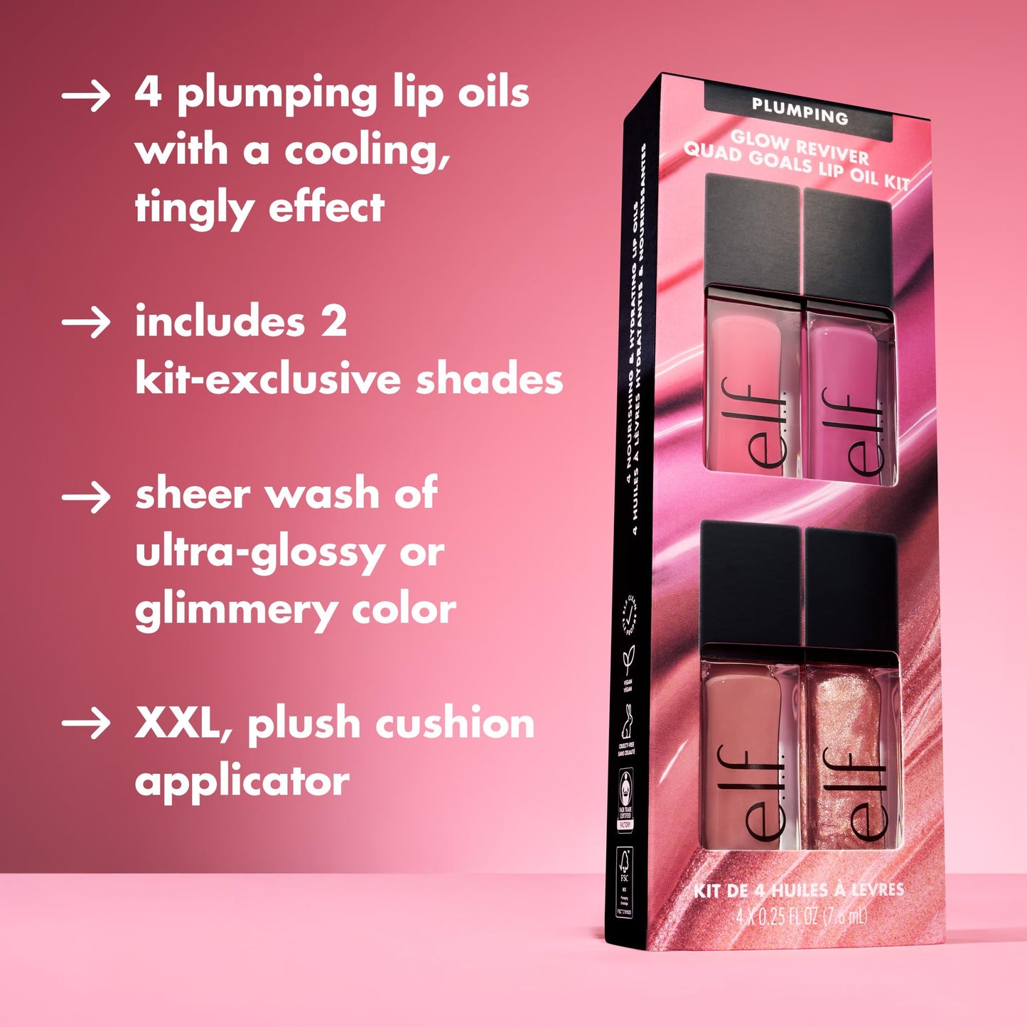 e.l.f. Glow Reviver Plumping Lip Oil Kit, Nourishing Tinted Lip Oils For A High-Shine Finish, Infused With Jojoba Oil, Vegan & Cruelty-Free, 4 Shades