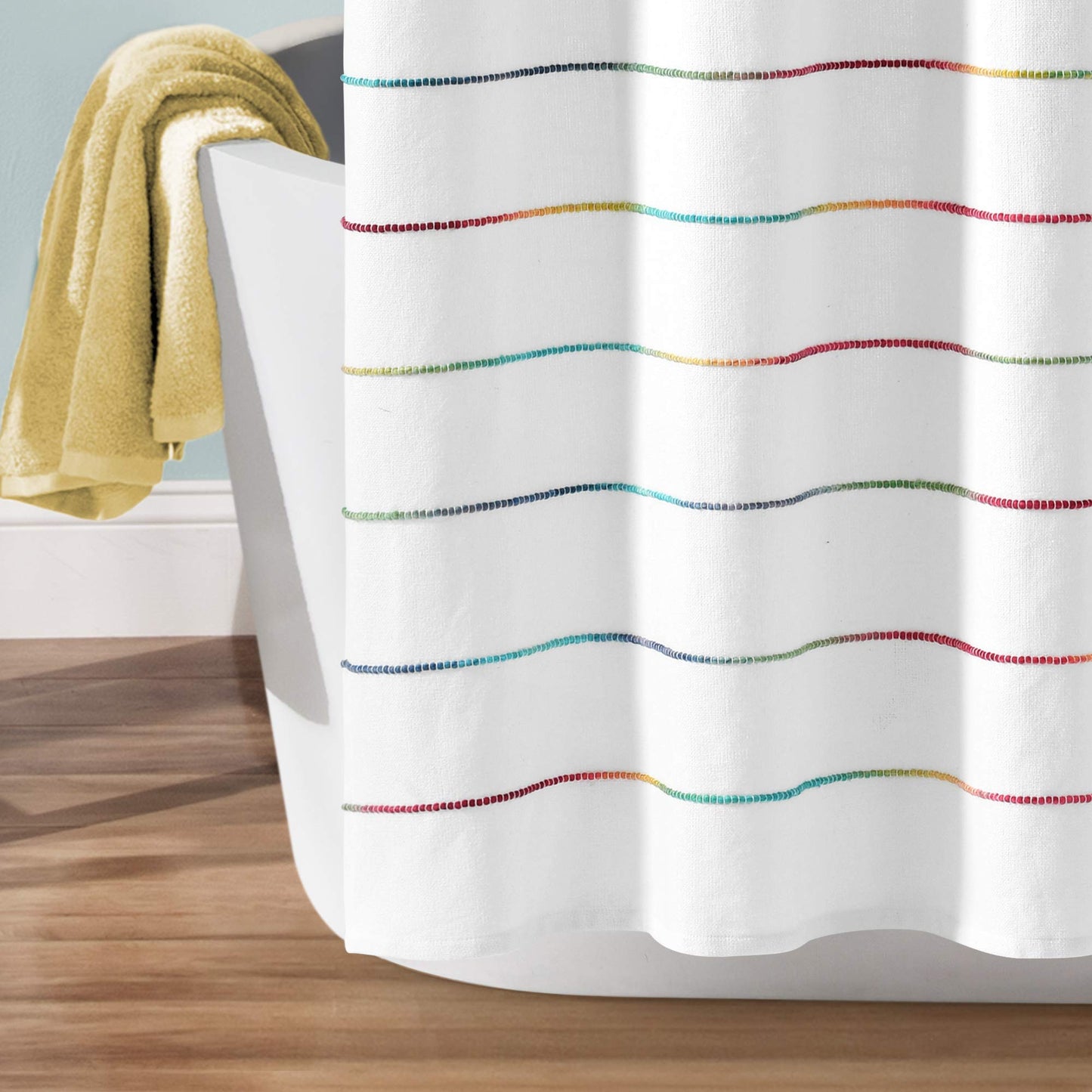 Lush Decor Ombre Stripe Yarn Dyed Cotton Shower Curtain, 72" W x 72" L, Rainbow - Fabric Shower Curtains - Striped Bathroom Curtain - Farmhouse…
