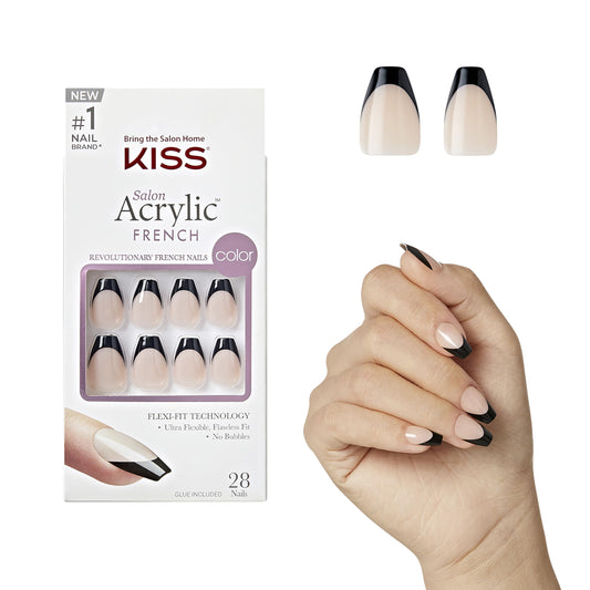 KISS Salon Acrylic, Press On Nails, Nail glue included, 'Flame', Black, Short Size, Coffin Shape, Includes 28 Nails, 2g glue, 1 Manicure Stick, 1 Mini Beauty & Personal Care KISS