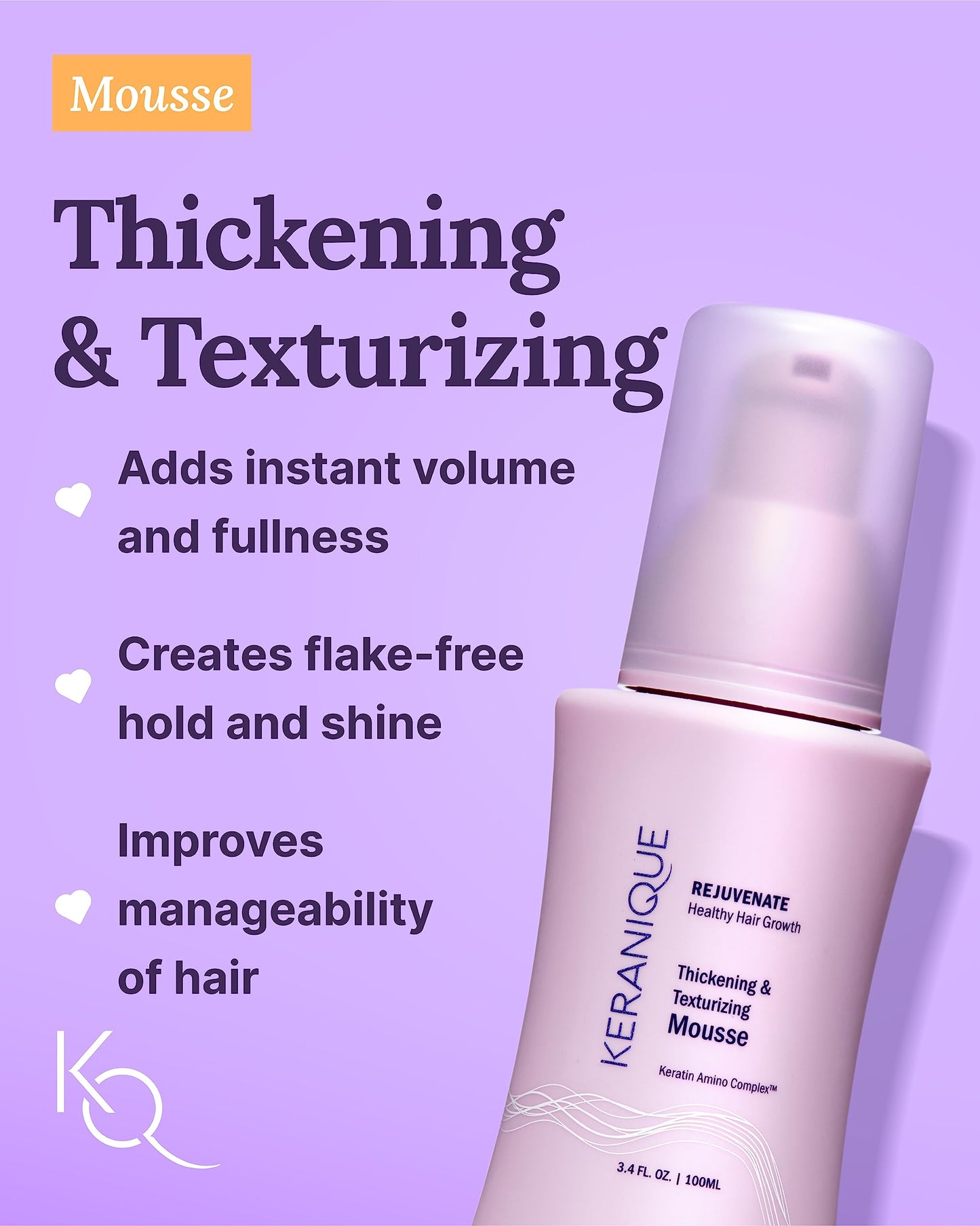 Keranique VOLUME BOOST & STYLE TRAVEL KIT - Anti-Frizz Heat Protection System for Women with Thinning Hair - Includes Keratin Shampoo, Conditioner