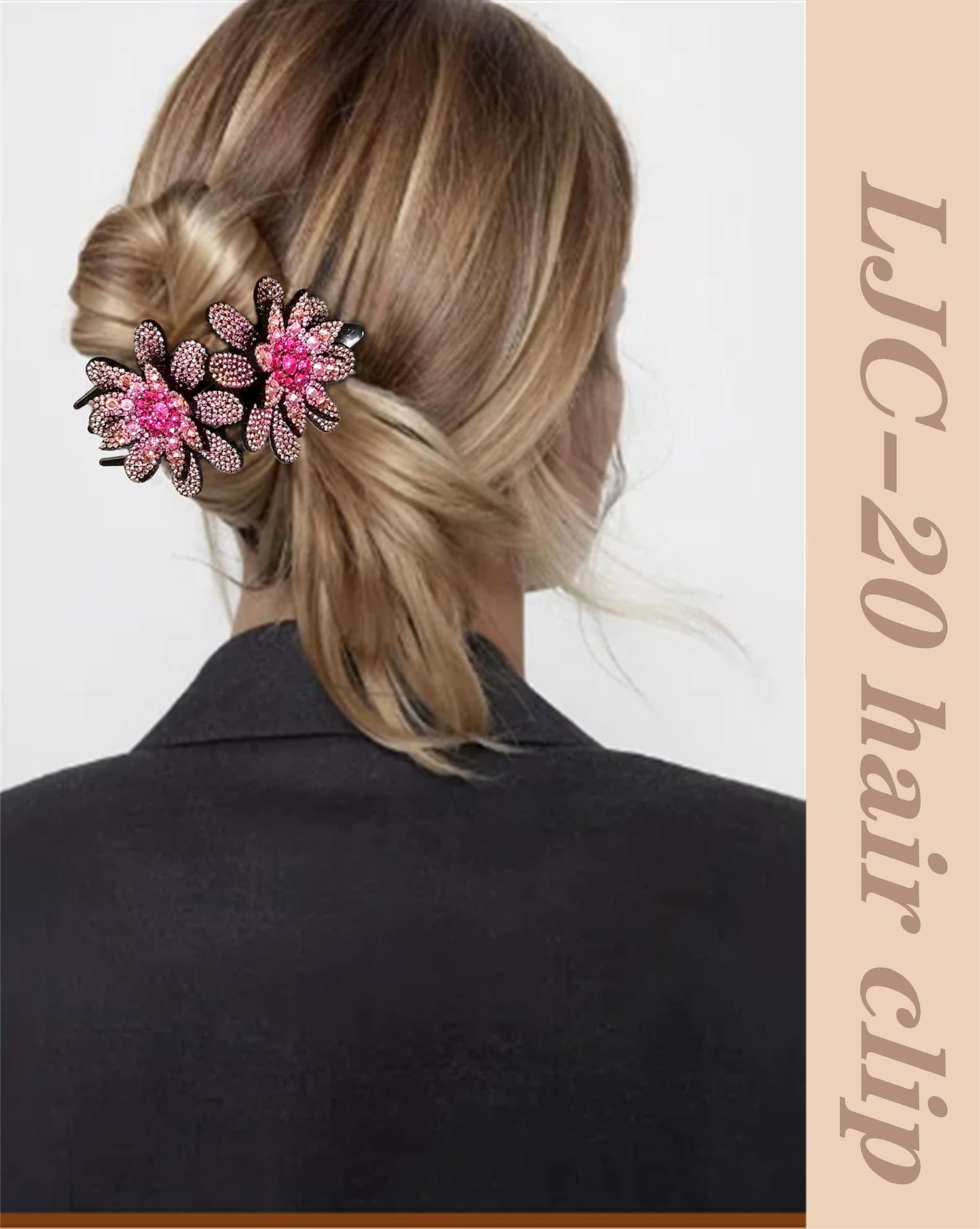 5 Pcs double flower decorative jeweled rhinestone hair clip pretty fancy floral thick crystal hair clips for women beautiful fashion designer asian