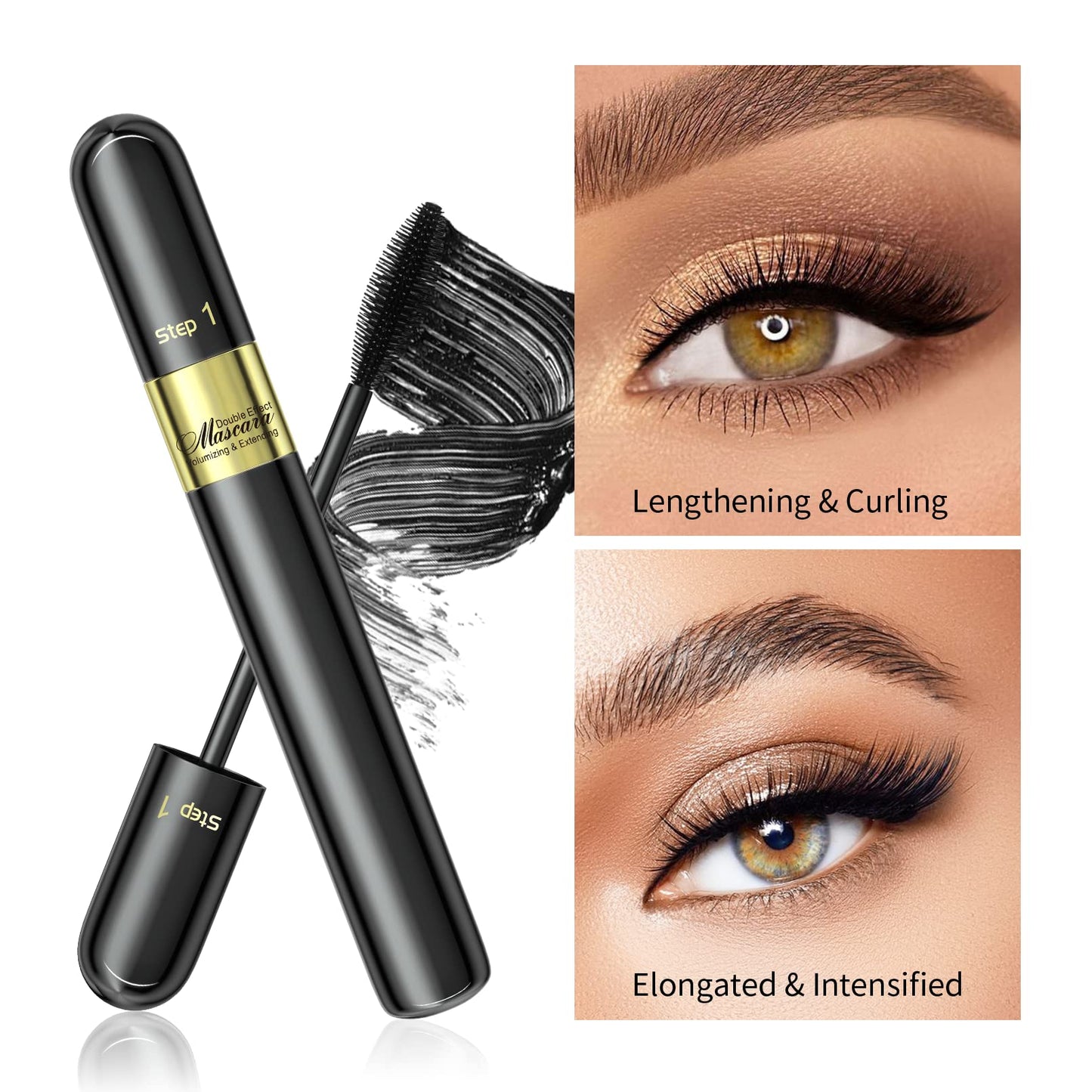 2 in 1 Lash Mascara - 4D Lashes Mascara with black Mascara for 5x Longer Waterproof Wear lasting No Clumping Superstrong (2-1PCS)