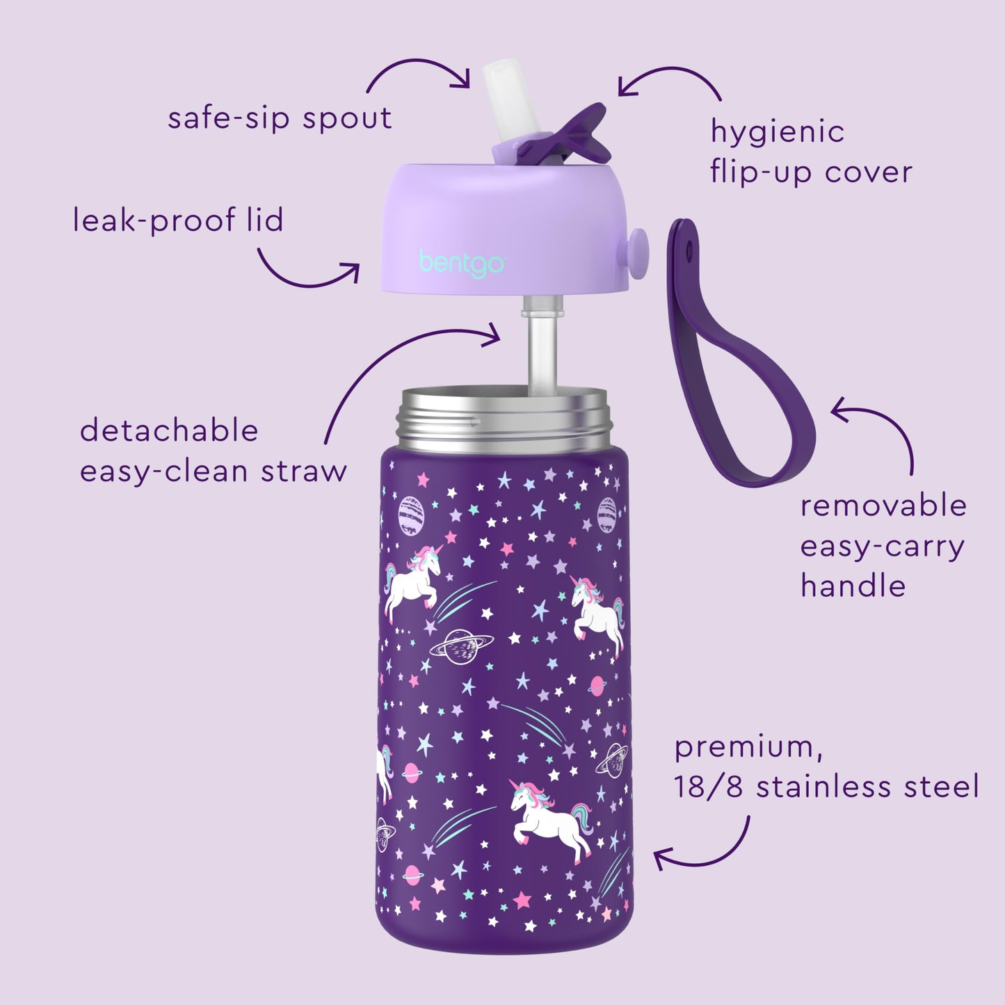 Bentgo® Kids Stainless Steel Insulated Water Bottle - Leak-Proof; Keeps Cool for 12 Hours; Durable, BPA-Free, Dishwasher Safe 14 oz. Cup for Ages 3+…