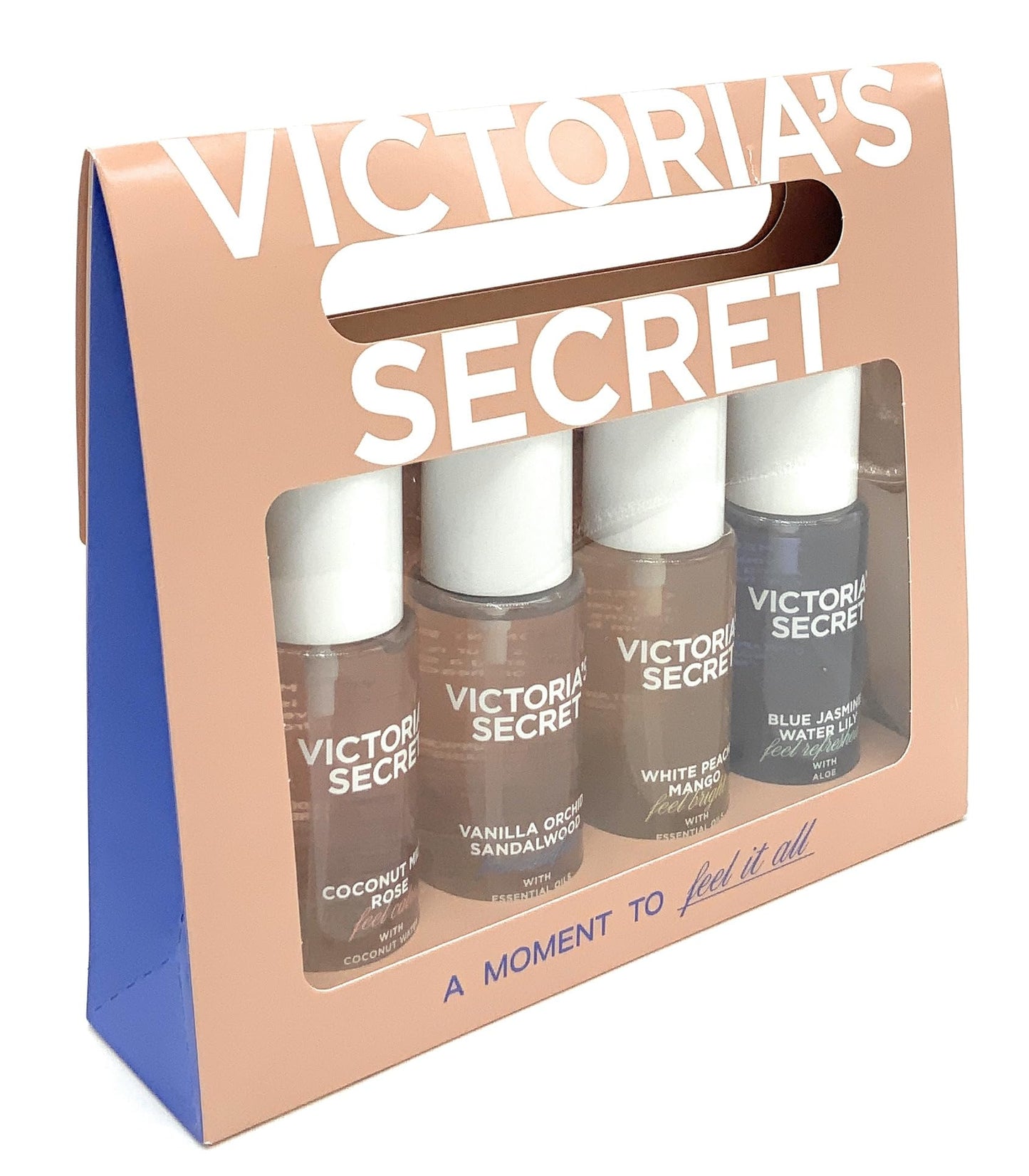 Victoria's Secret Best Of Hair & Body Mist, Set Include: Coconut Milk Rose, Vanilla Orchid Sandalwood, White Peach Mango, Blue Jasmine Water Lily 2.5