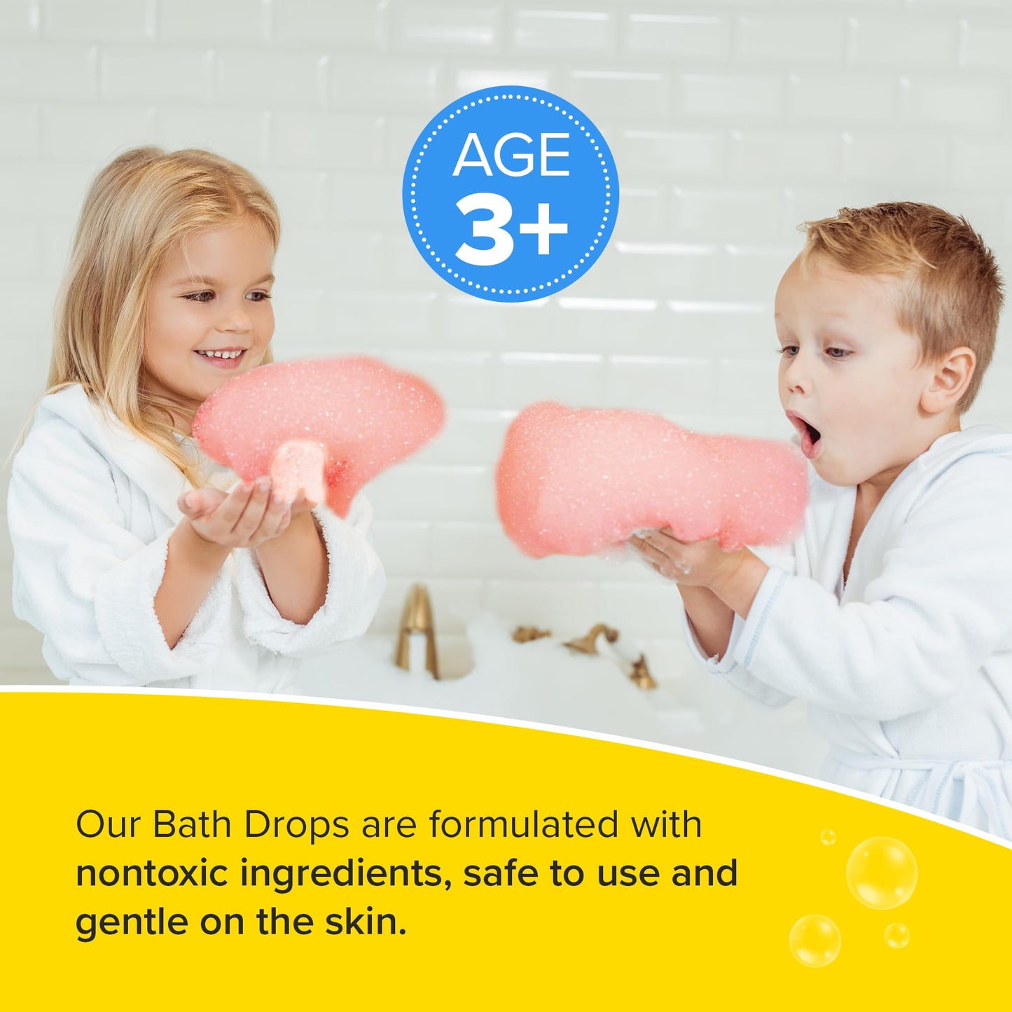 Kid Made Modern Bath Color Tablets for Kids - 150 Counts Non Toxic Bath Drops for Toddlers - Blue, Yellow, Pink, and Purple Bathtub Color Fizzies…