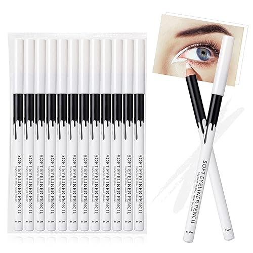 12PCS Erinde White Eyeliner Pencil, Soft Highlighter Gel Eyeliner Pencil, Eye Liner Pen, Professional Eye Bighten Eyeshadow Waterproof Matte