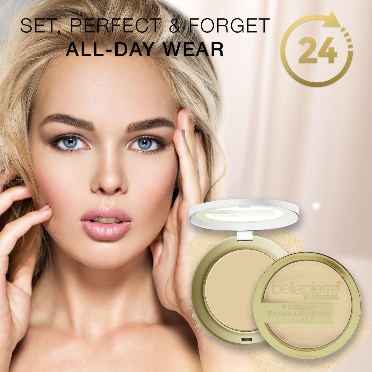 Bellapierre Pressed Banana Setting Powder - Compact Color-Correcting Banana Powder, Matte Translucent Finish, Under-Eye Brightening Baking Powder