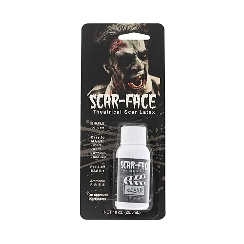 Clear Scar Face Theatrical Liquid Latex 1 oz - Body Paint, Ammonia Free Ideal for Art, Halloween, Theater, Parties, and Cosplay