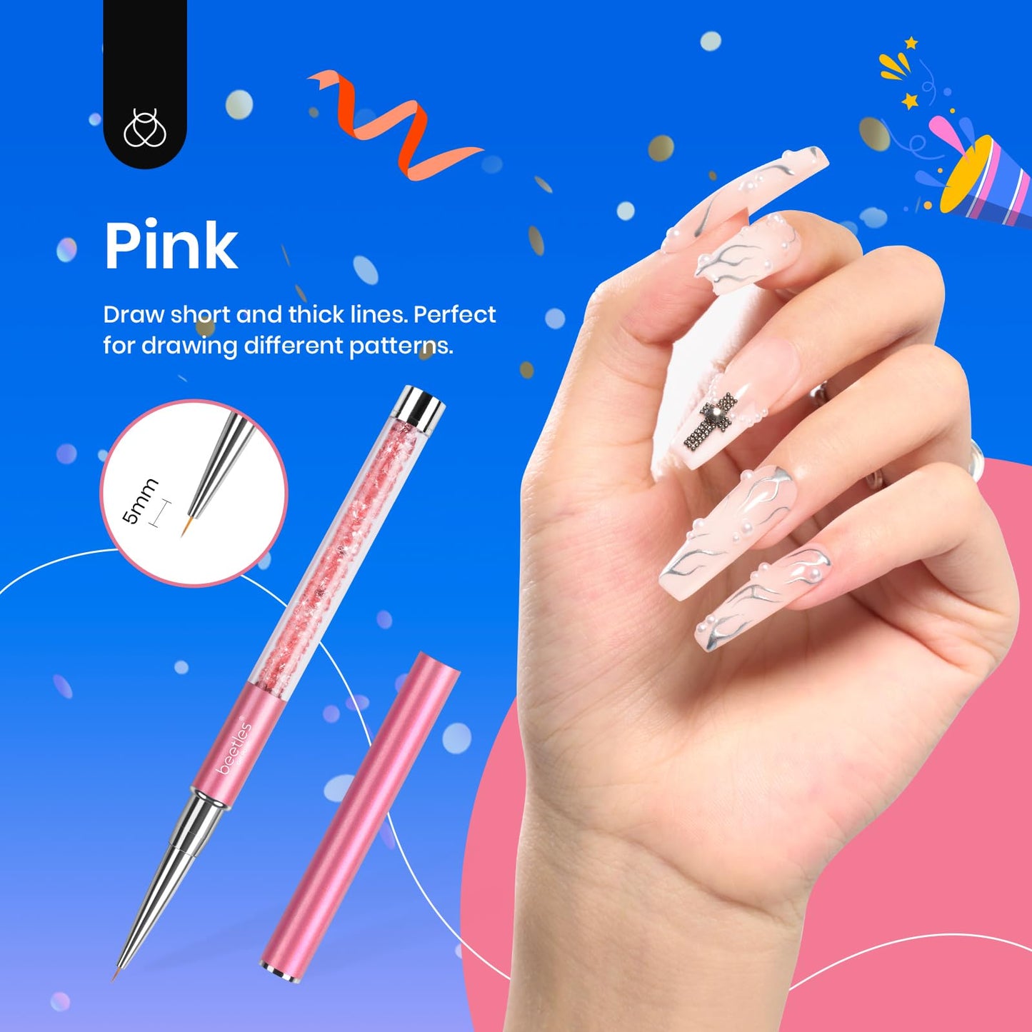 Beetles Gel Polish Nail Art Liner Brushes 5Pcs Painting Art Design Pen Set Diamond Application Rhinestone Handle Dotting Drawing Sizes 5 7 9 11 20mm