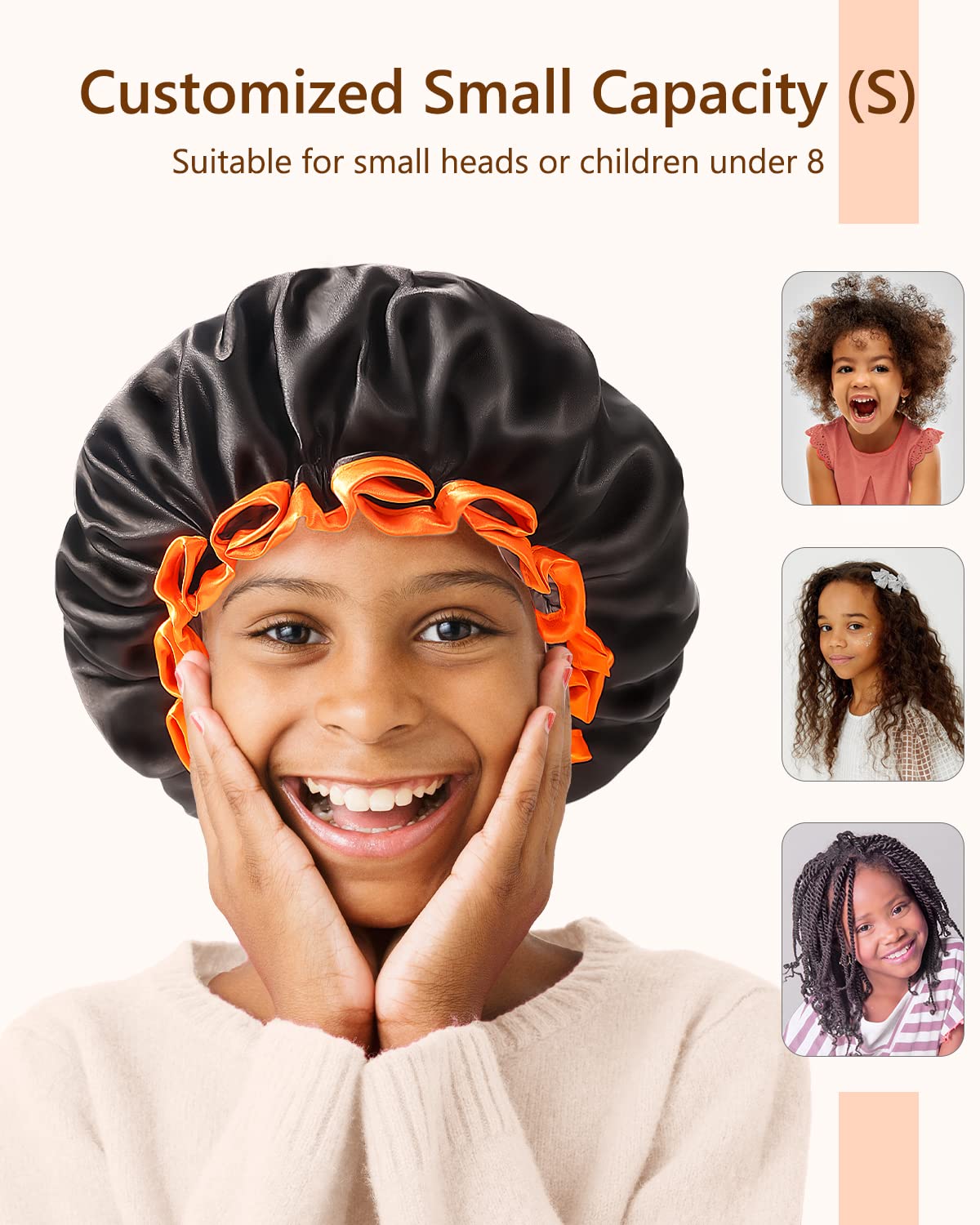 mikimini Small Black Shower Caps for Kids, Double Layers Waterproof Bathing Hair Cap with Reusable Soft Comfortable PEVA Lining, Cute, Non-fading