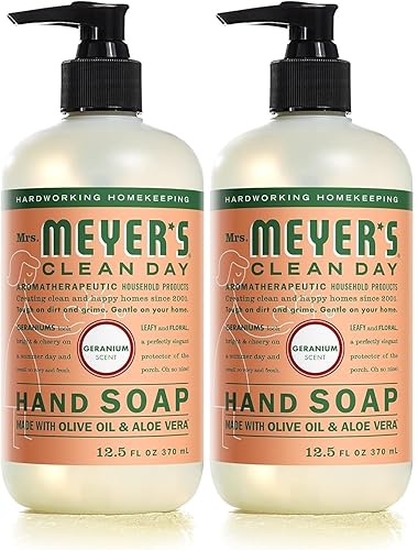 MRS. MEYER'S CLEAN DAY Hand Soap, Geranium, Made with Essential Oils, 12.5 oz- Pack of 2
