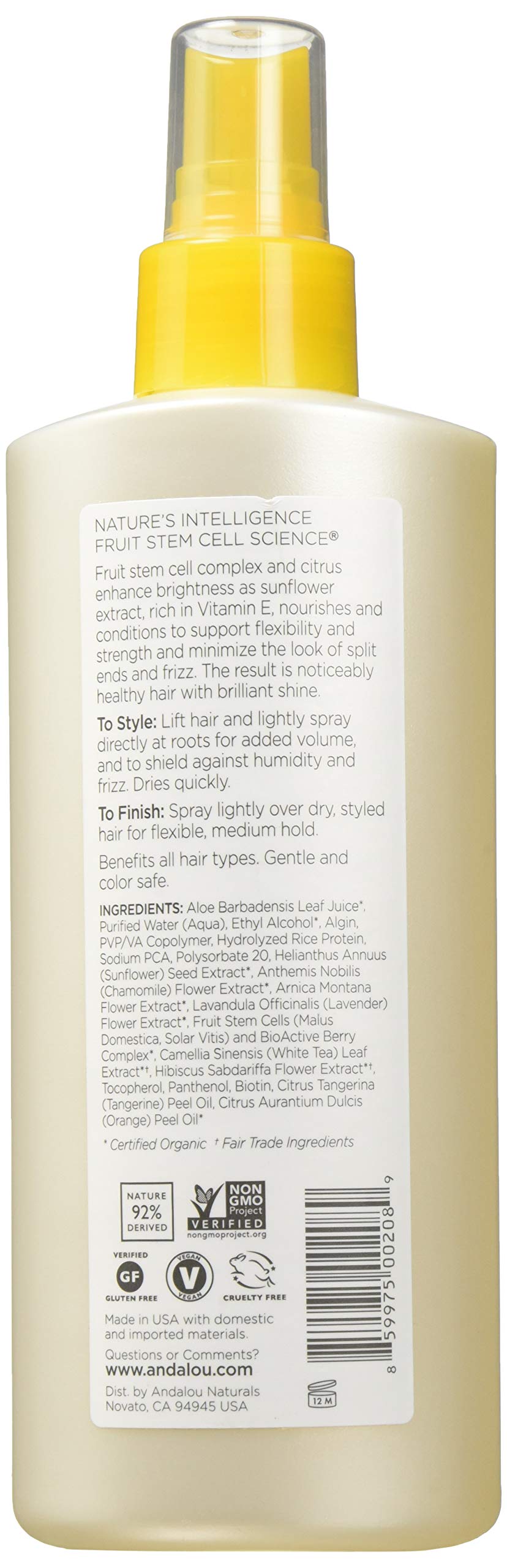 Andalou Naturals Medium Hold Hair Spray Sunflower and Citrus - 8.2 fl oz
