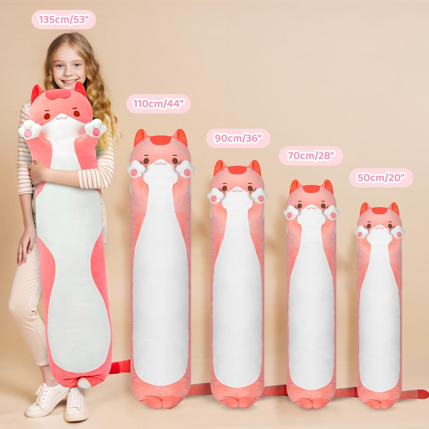 Mewaii Artist-Designed Ultra Soft Long Cat Plush Body Pillow, Extra Stuffing for Comfort, Premium Quality Stuffed Animal Gift for Girlfriend or Cat…