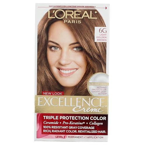 L'Oreal Paris Excellence Creme Triple Protection Hair Color -Light Golden Brown [6G] Pack of 12