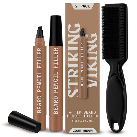 Striking Viking Beard Pencil Filler for Men - Light Brown, 2 Pack - Temporary Beard Dye - Waterproof Sweatproof Long Wear Beard Filler Pen