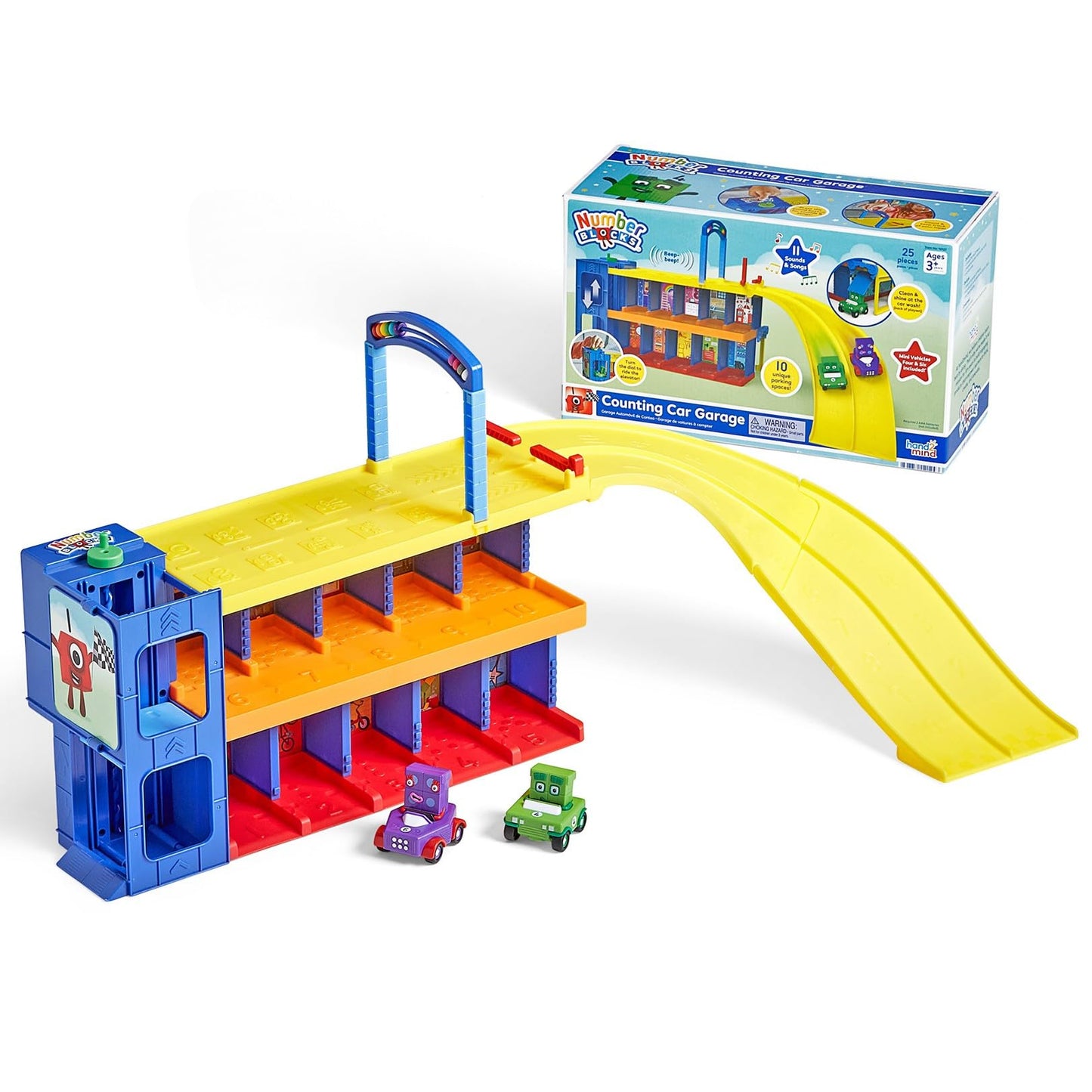 hand2mind Counting Car Garage Playset – Race Car Track, Parking Garage, Preschool Math Learning Toys, Pretend Play Vehicle Set & Birthday Gift for Kids