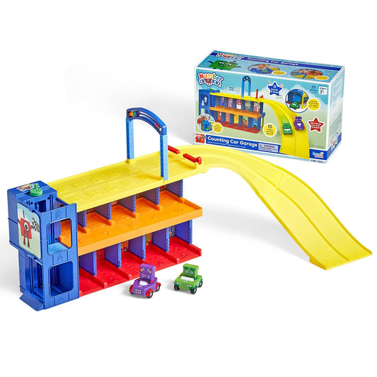hand2mind Counting Car Garage Playset – Race Car Track, Parking Garage, Preschool Math Learning Toys, Pretend Play Vehicle Set & Birthday Gift for Kids