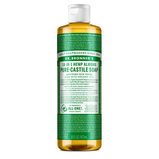Dr. Bronner's Pure-Castile Magic Soap Liquid (Almond, 16 Ounce) - Made with Regenerative Organic Certified Oils, 18-in-1 Uses: Face, Body, Hair