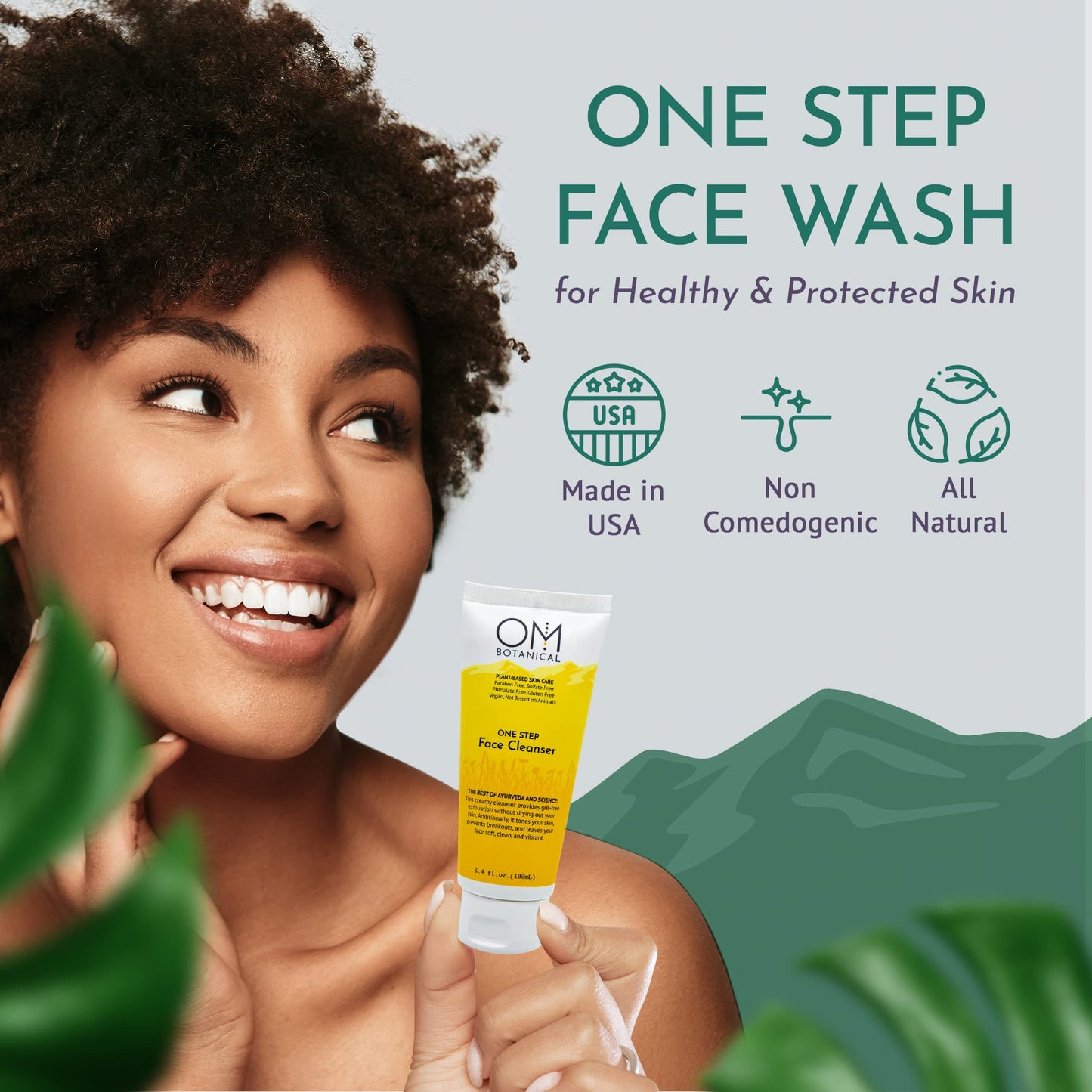 OM Botanical One Step Face Cleanser - 3-in-1 Natural Face Wash, Enzyme Exfoliator & Toner - Pineapple & Papaya Enzymes, Gram Flour - pH Balanced