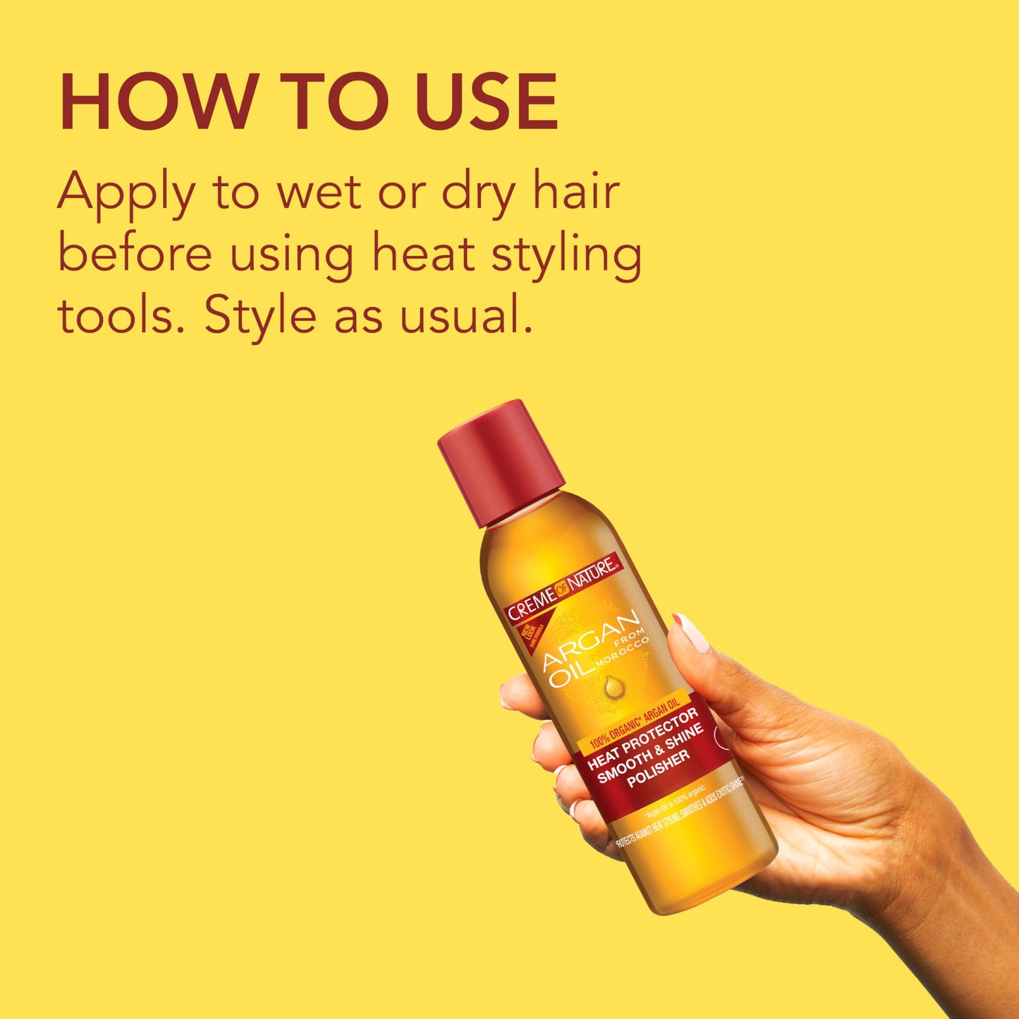 Creme of Nature Heat Protector Smooth & Shine Polisher, Smooths Hair, Protects Up to 450°F, Infused with Argan Oil, Stocking Stuffer for Women, 4 fl