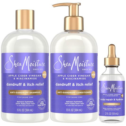 SheaMoisture Anti-Dandruff Shampoo & Conditioner + Scalp Repair & Hydrate Serum with Niacinamide, Shea Butter, 3% Salicylic Acid for Flakes & Itchy