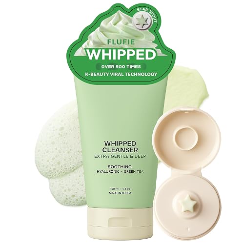 Flufie Whipped Facial Cleanser with Hyaluronic Acid & Green Tea - Deep Hydration & Gentle Pore Care - Dermatologist Tested, Anti-Aging, Korean Skin