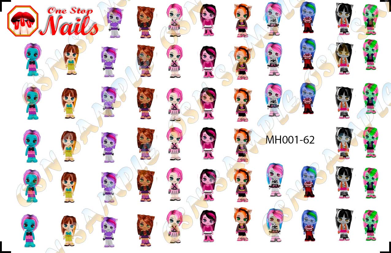 Monster High V1 clear waterslide nail art decals (tattoos). Set of 62 by One Stop Nails. Beauty & Personal Care One Stop Nails