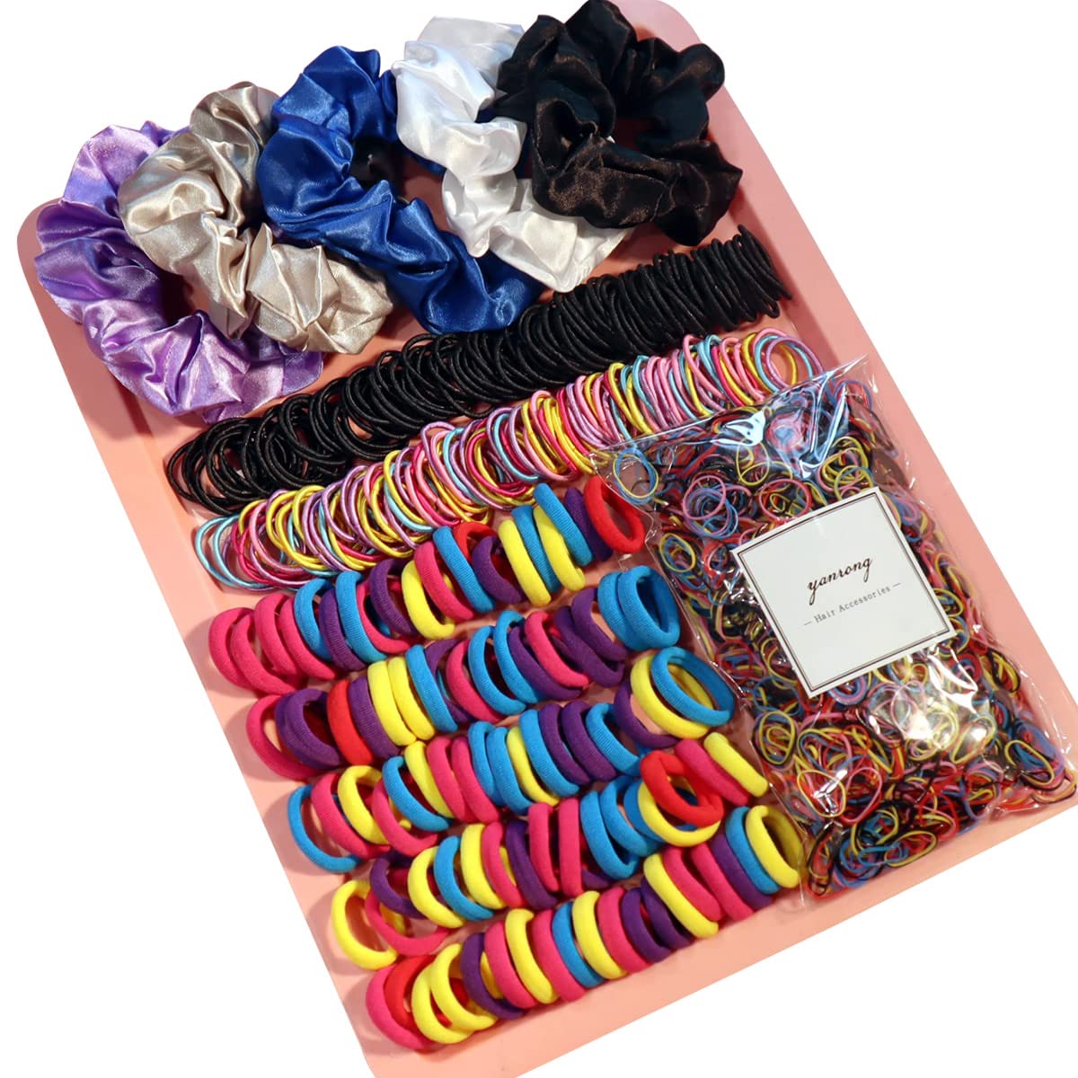 YANRONG Ponytail Holders and Scrunchies For Girls and Women, Traceless Elastic Ropes and Rubber Bands For Hair, Baby and Kids (2155PCS) Mix