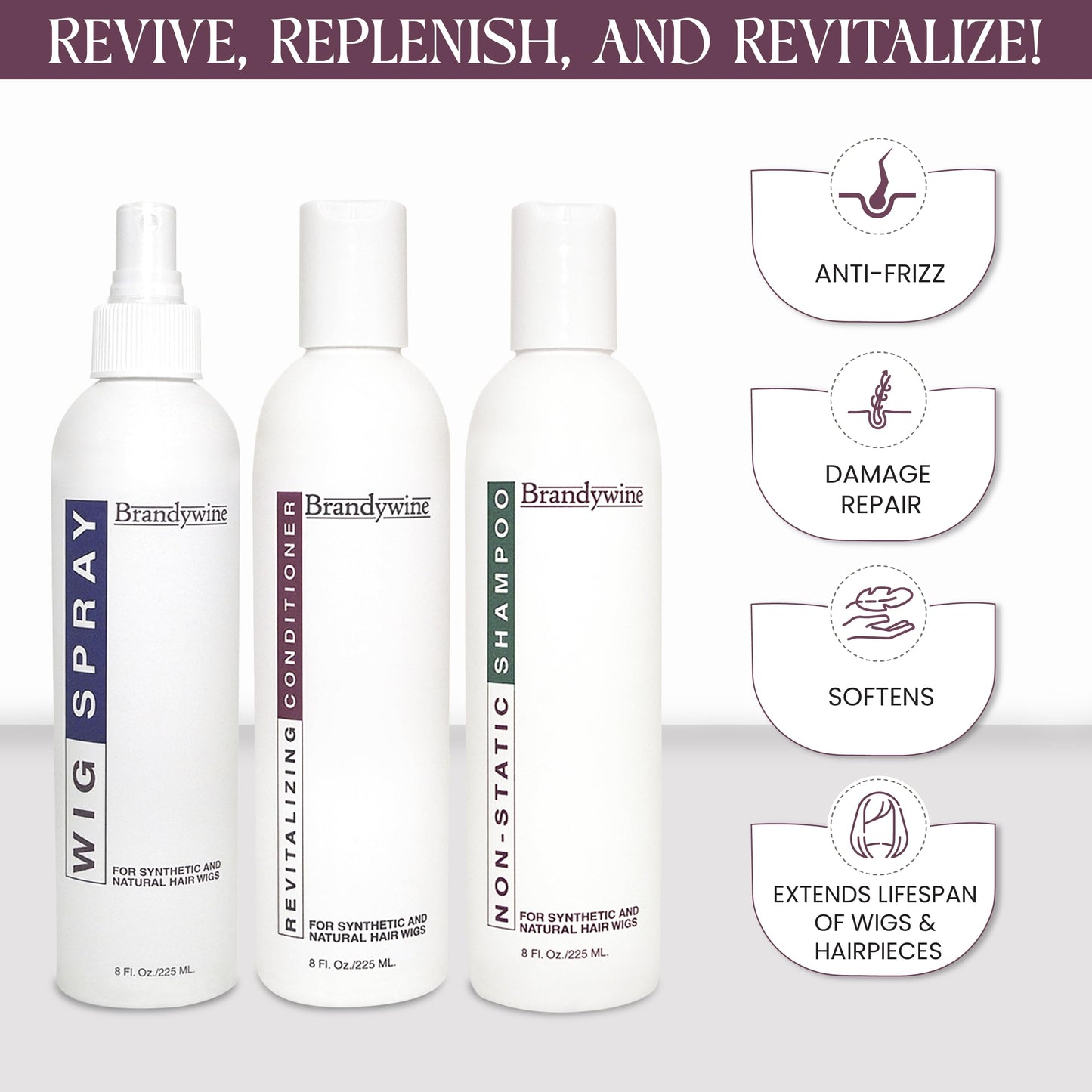 Gentle Wig Care Set, Non-static Shampoo, Wig Conditioner & Hair Spray For Synthetic & Natural Hair Wigs, Value Pack